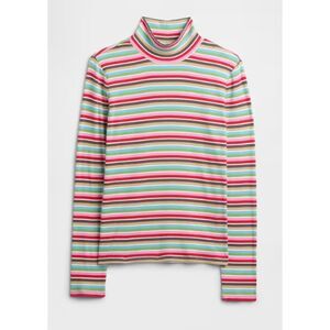Gap Women's Turtleneck Soft Knit Shirt Long Sleeve Cotton Pink Striped Top